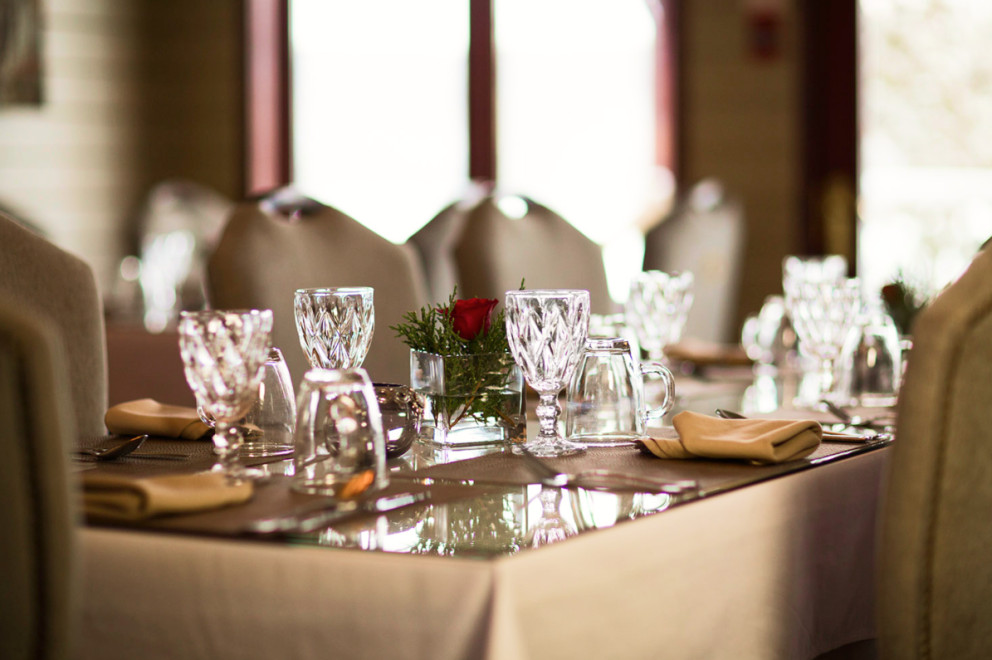 Glassware on top of a dining table