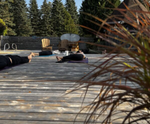 Group of people relaxing on a dock