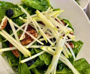 Close up of blueberry and pecan salad