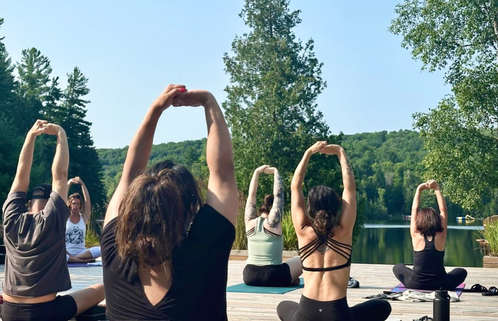 Group practicing yoga together