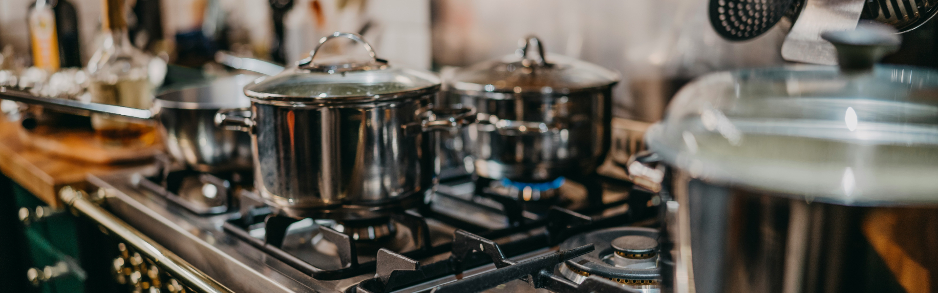 Cooking pots on top of a gas stove