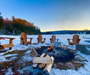 Fire pit in the middle of a snow field